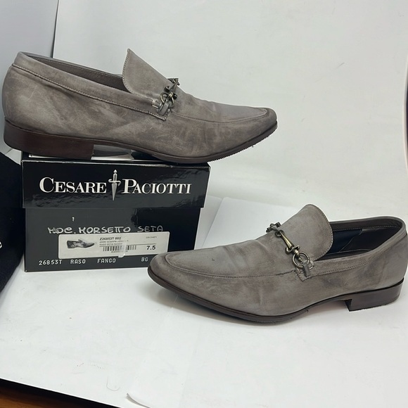 Cesare Paciotti Men’s Sz 7.5 Gray Silk Slip On Loafers - Picture 1 of 13